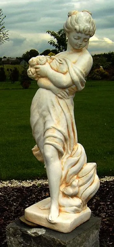 Casa Padrino scultura decorazione da giardino Art Nouveau ragazza con mazzo di fiori sabbia / beige A. 121 cm - Accessori Decorazione Giardino e Terrazza Neuheit