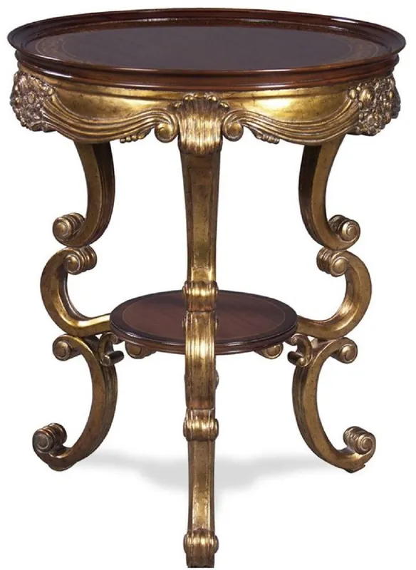 Schnäppchen Casa Padrino tavolino barocco di lusso marrone scuro / oro Ø 58 x A. 70 cm - Tavolo rotondo in mogano in stile barocco - Mobile soggiorno barocco