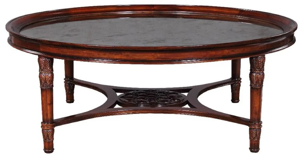 Nur Für Kurze Zeit Casa Padrino tavolo soggiorno barocco di lusso marrone scuro Ø 130 x A. 48 cm - Tavolo da salotto rotondo in mogano con vetro a specchio eglomizzato - Mobile da soggiorno in stile barocco