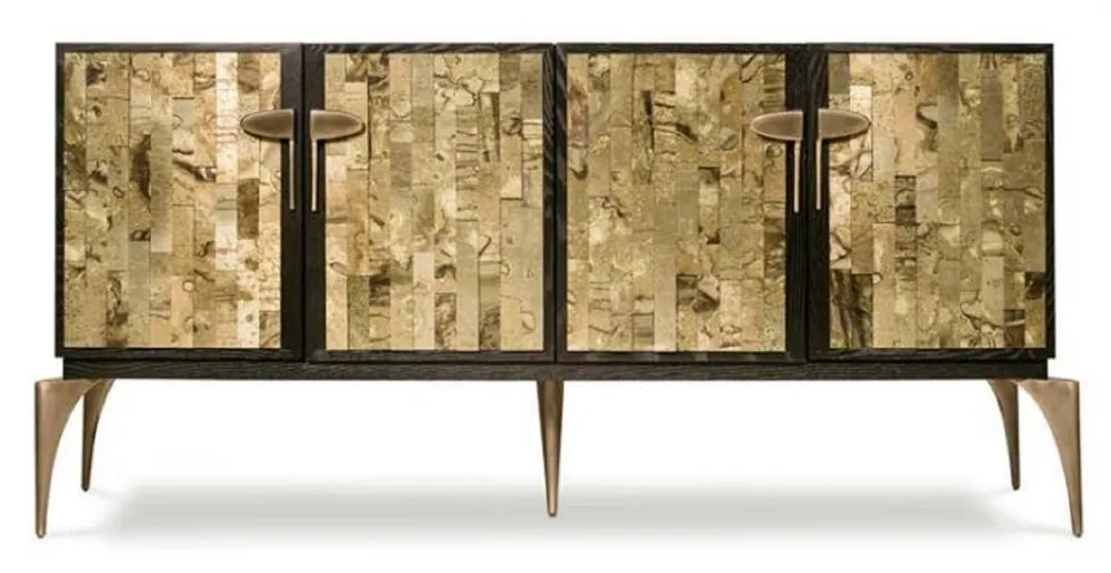 Casa Padrino credenza di design marrone scuro / oro / ottone 192 x 46 x A. 90 cm - Armadio in legno massello con 4 ante - Mobile Soggiorno - Mobile Hotel - Collezione di Lusso Sofort Bestellen