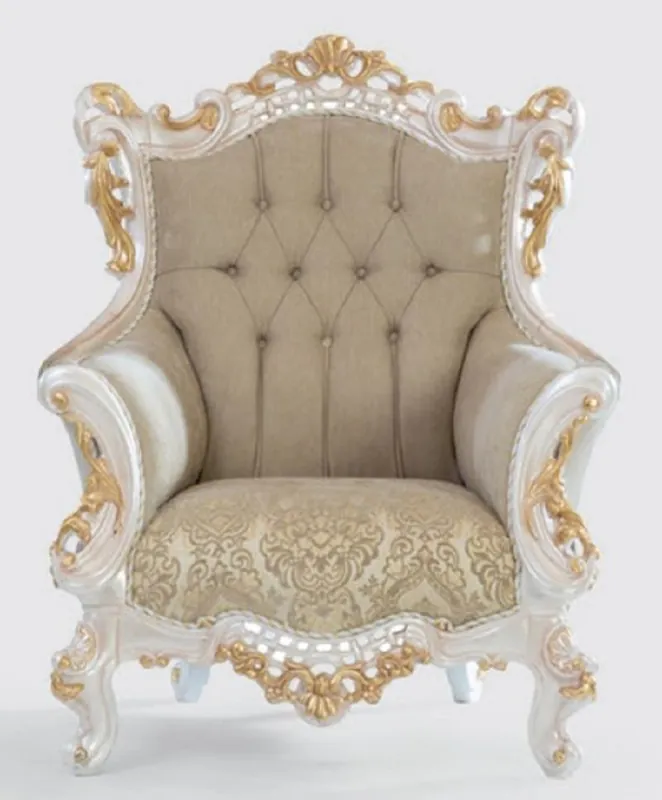 Casa Padrino poltrona barocco di lusso greige / bianco / oro 100 x 80 x A. 125 cm - Poltrona da soggiorno fatta a mano con motivo elegante - Mobili da soggiorno barocco - Nobile e Magnifico Preisknaller