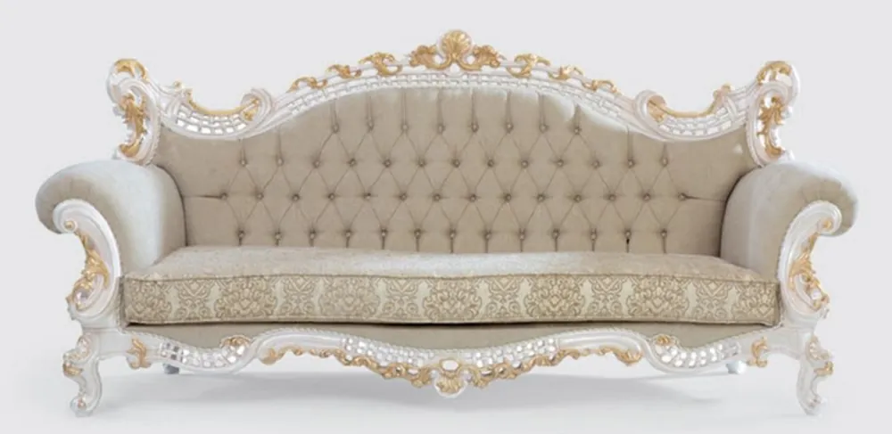 Casa Padrino divano barocco di lusso greige / bianco / oro 230 x 95 x A. 130 cm - Divano da soggiorno fatto a mano con motivo elegante - Mobili da soggiorno barocco - Nobile e Magnifico Nur Heute