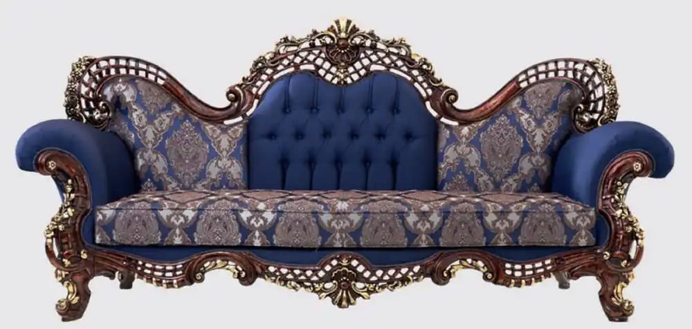 Finale Aktion Casa Padrino divano barocco di lusso blu / marrone scuro / oro 270 x 100 x A. 122 cm - Magnifico divano da soggiorno con motivo elegante - Mobile in stile barocco