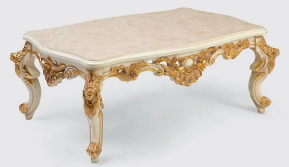 Mega-Angebot Casa Padrino tavolo da salotto barocco di lusso crema / bianco / oro 140 x 90 x A. 55 cm - Tavolo soggiorno in legno massello nobile in stile barocco - Mobili da Salotto Barocco