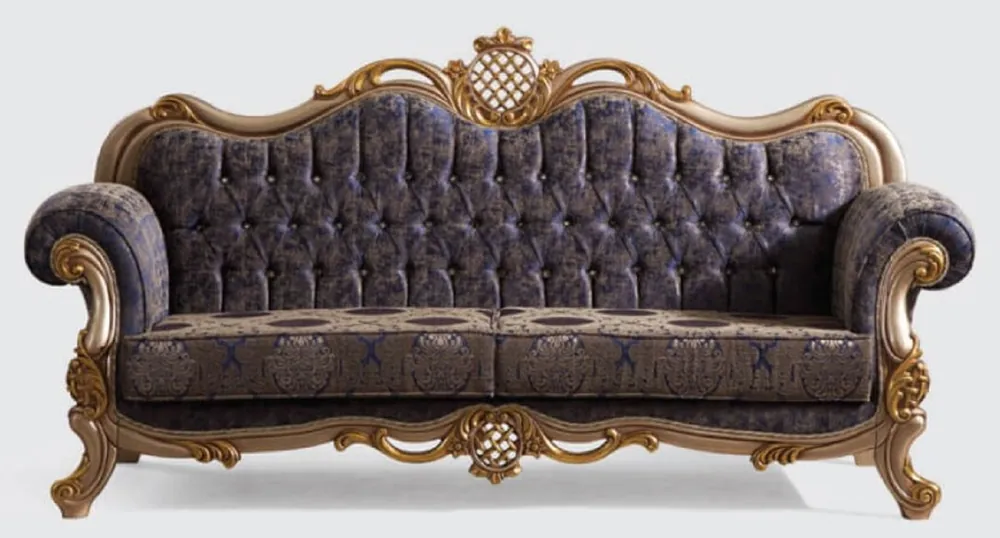 Günstig Casa Padrino divano barocco di lusso blu / argento / oro 230 x 85 x A. 120 cm - Magnifico divano da soggiorno con motivo elegante - Mobile in stile barocco