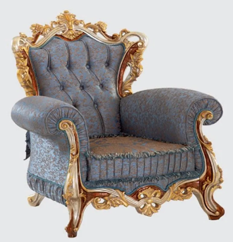 Aktuell Casa Padrino poltrona barocco di lusso blu / rame / argento / marrone / oro 110 x 90 x A. 120 cm - Magnifico poltrona da soggiorno con motivo elegante - Mobili Barocchi