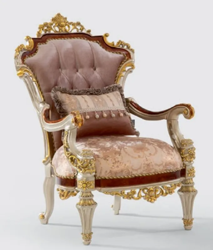 Super-Preis Casa Padrino poltrona barocco di lusso rosa / marrone / argento / oro 78 x 70 x A. 116 cm - Magnifico poltrona da soggiorno con motivo elegante - Mobili Barocchi