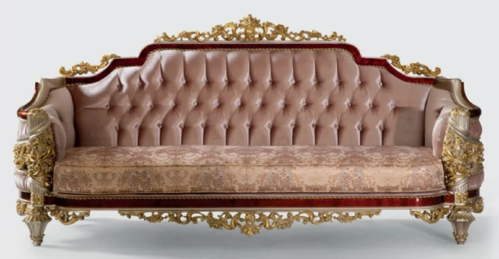 Casa Padrino divano barocco di lusso rosa / marrone / argento / oro 240 x 90 x A. 116 cm - Magnifico divano da soggiorno con motivo elegante - Mobile in stile barocco Saisonangebot