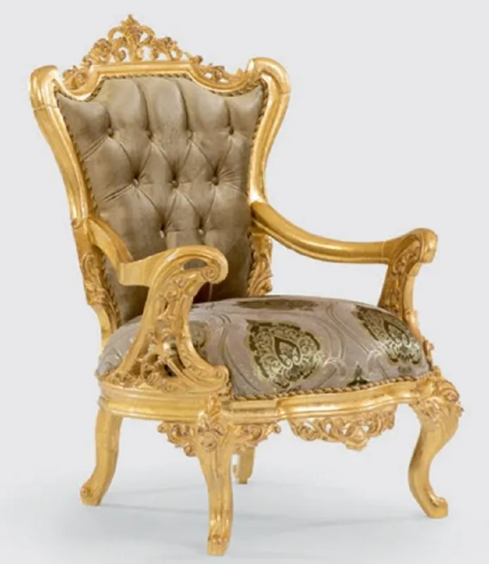 Wochenendangebot Casa Padrino poltrona barocco di lusso verde / grigio / oro 80 x 80 x A. 116 cm - Poltrona da soggiorno con motivo elegante - Mobile da soggiorno barocco - Nobile e Magnifico