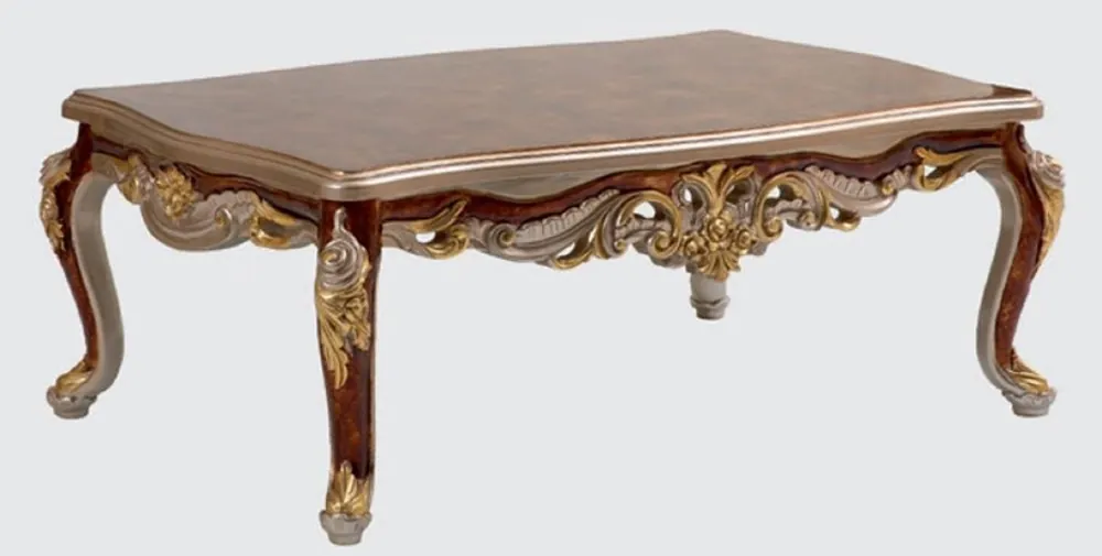 Casa Padrino tavolo da salotto barocco di lusso marrone / argento / oro 130 x 85 x A. 50 cm - Tavolo soggiorno in legno massello nobile in stile barocco - Mobili da Salotto Barocco Sonderangebot