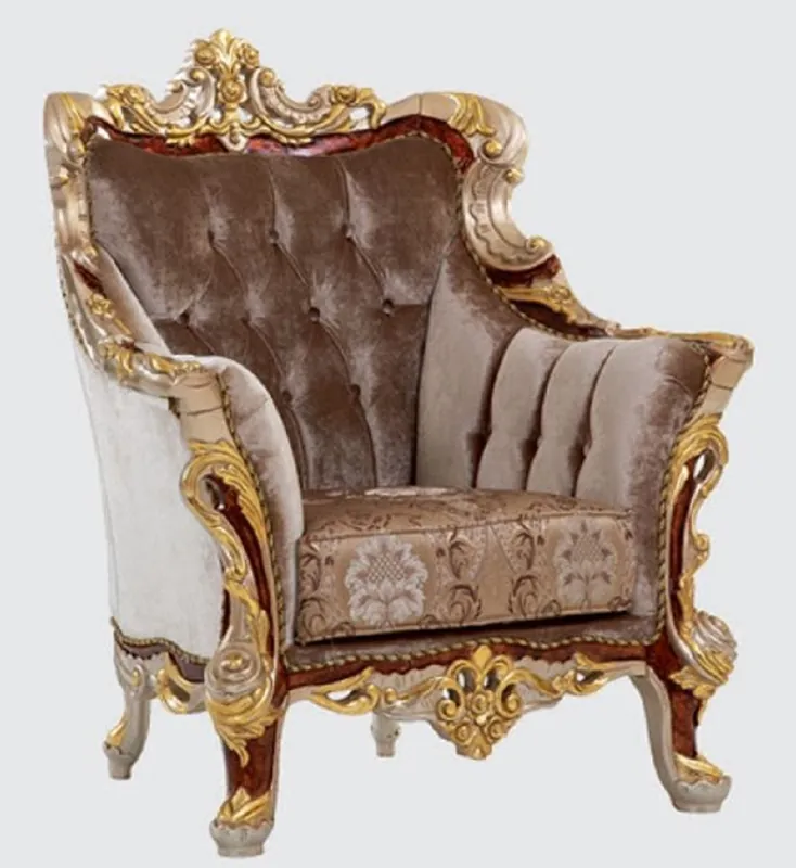 Geprüft Casa Padrino poltrona barocco di lusso grigio / marrone / argento / oro 100 x 90 x A. 113 cm - Magnifico poltrona da soggiorno con motivo elegante - Mobili Barocchi