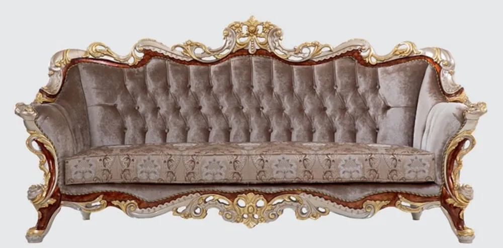 Casa Padrino divano barocco di lusso grigio / marrone / argento / oro 255 x 95 x A. 118 cm - Magnifico divano da soggiorno con motivo elegante - Mobile in stile barocco Geprüft