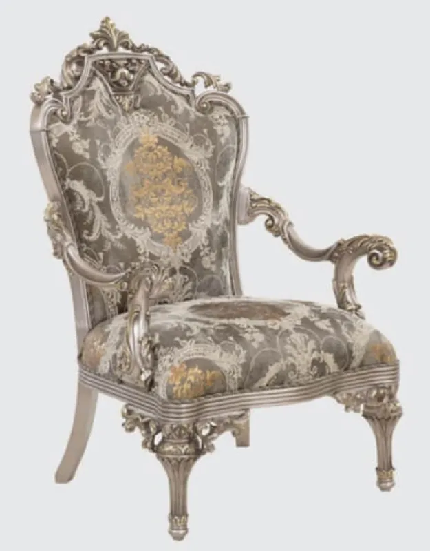 Casa Padrino poltrona barocco di lusso grigio / argento / oro 85 x 72 x A. 125 cm - Magnifico poltrona da soggiorno con motivo elegante - Mobili Barocchi Geprüft