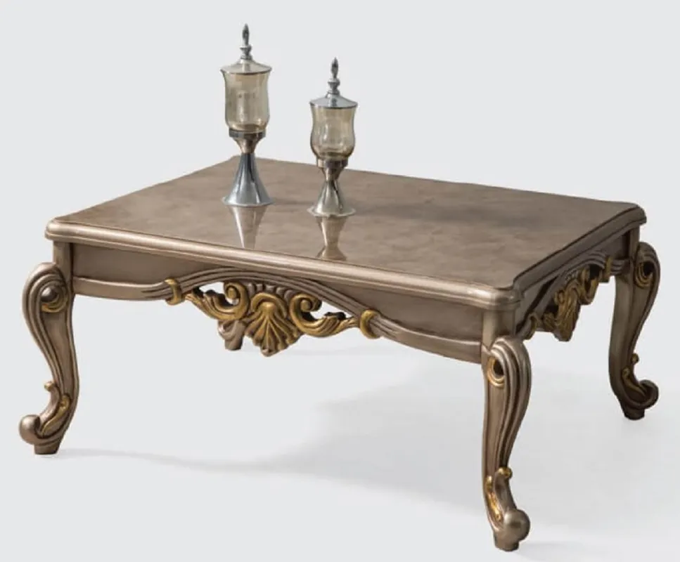 Mega-Angebot Casa Padrino tavolo da salotto barocco di lusso argento grigio / oro 110 x 80 x A. 52 cm - Tavolo da soggiorno in legno massello fatto a mano in stile barocco - Mobili Barocchi
