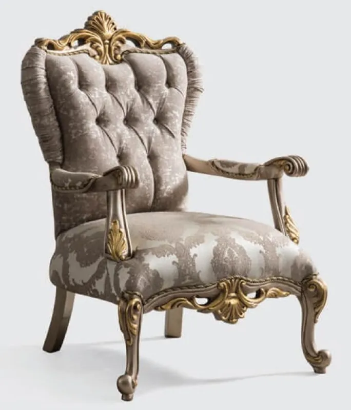 Neue Kollektion Casa Padrino poltrona barocco di lusso grigio / argento grigio / oro 85 x 90 x A. 120 cm - Magnifico poltrona da soggiorno con motivo elegante - Mobili Barocchi