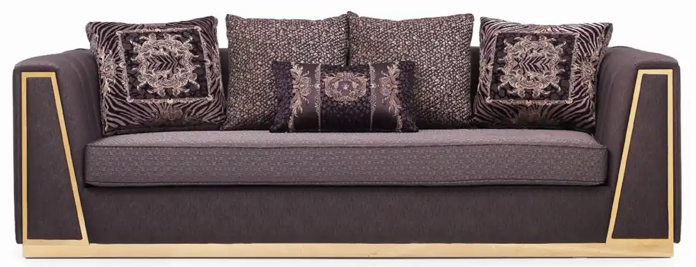 Neue Kollektion Casa Padrino divano da soggiorno di lusso con cuscini decorativi viola / oro 240 x 92 x A. 78 cm - Mobili da soggiorno di lusso