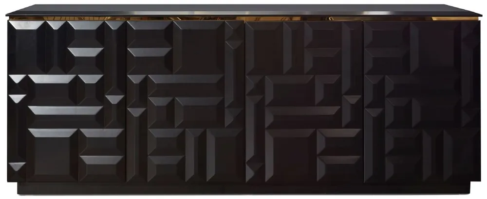 Knallerangebot Casa Padrino credenza di lusso nero opaco / oro 220 x 45 x A. 75 cm - Nobile armadio in legno massello con 4 ante - Mobili di Lusso - Qualità di Lusso