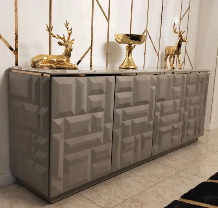 Top-Seller Casa Padrino credenza di lusso grigio / oro 220 x 45 x A. 75 cm - Nobile armadio in legno massello con 4 ante - Mobili di Lusso - Qualità di Lusso