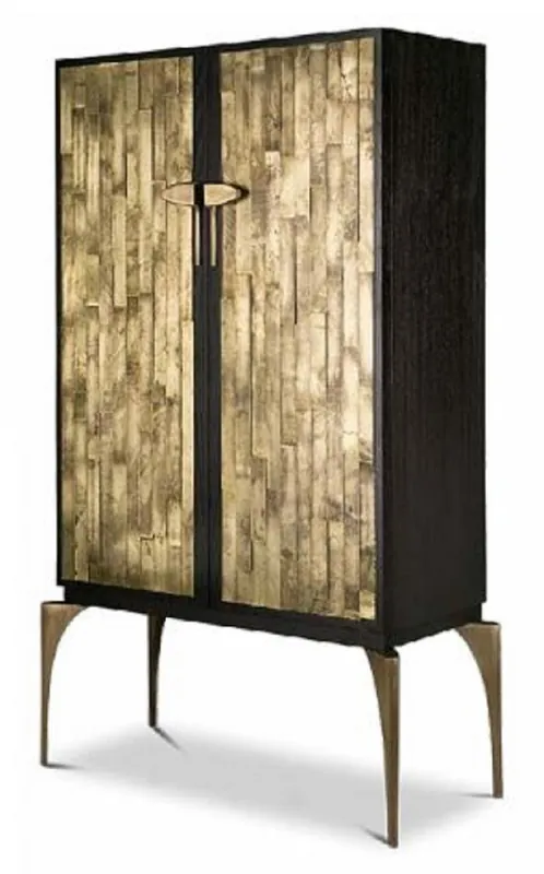 Angebot Casa Padrino armadio bar design marrone scuro / oro / ottone 100 x 46 x A. 166 cm - Armadio in legno massello con 2 ante - Mobili Soggiorno - Mobili Hotel - Collezione di Lusso