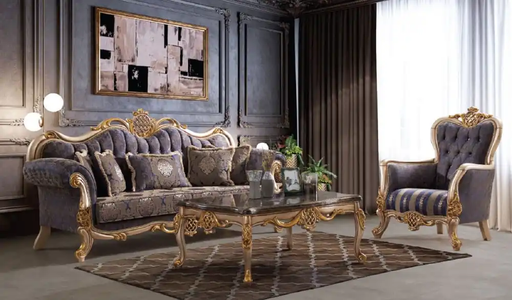 Casa Padrino set da soggiorno barocco di lusso blu / argento / oro - 2 Divani e 2 Poltrone e 1 Tavolo da Salotto - Mobili da soggiorno in stile barocco fatto a mano - Nobile e Magnifico Saisonangebot