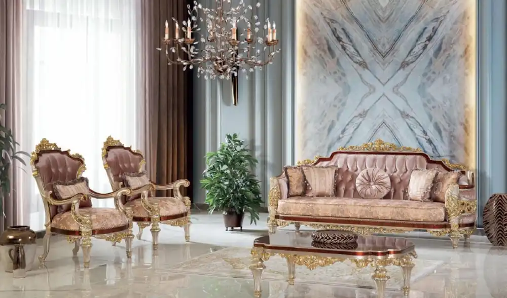 Casa Padrino set da soggiorno barocco di lusso rosa / marrone / argento / oro - 2 Divani e 2 Poltrone e 1 Tavolo da Salotto - Mobili da soggiorno in stile barocco fatto a mano - Nobile e Magnifico Sofort Bestellen