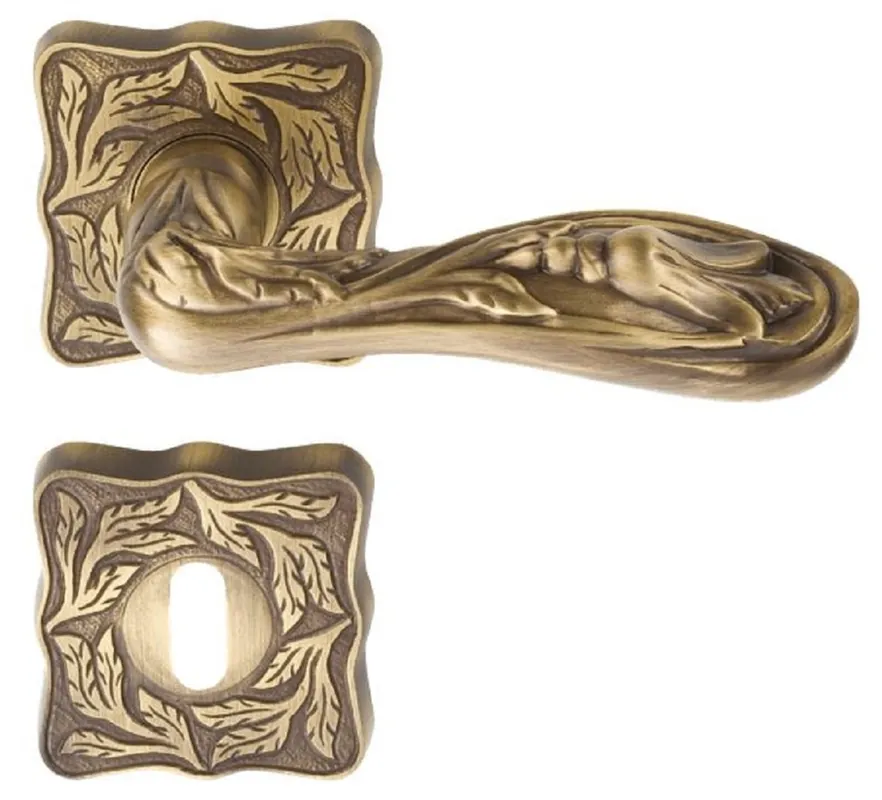 Sichere Zahlung Casa Padrino set di maniglie per porte barocco ottone patinato 13 x A. 5,8 cm - Eleganti maniglie per porte con rosette quadrate - Accessori decorativi barocchi
