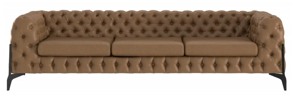 Letzte Chance Casa Padrino Divano Chesterfield di Lusso in Pelle Marrone / Nero 269 x 91 x A. 62 cm - Divano Soggiorno - Mobili Soggiorno Chesterfield
