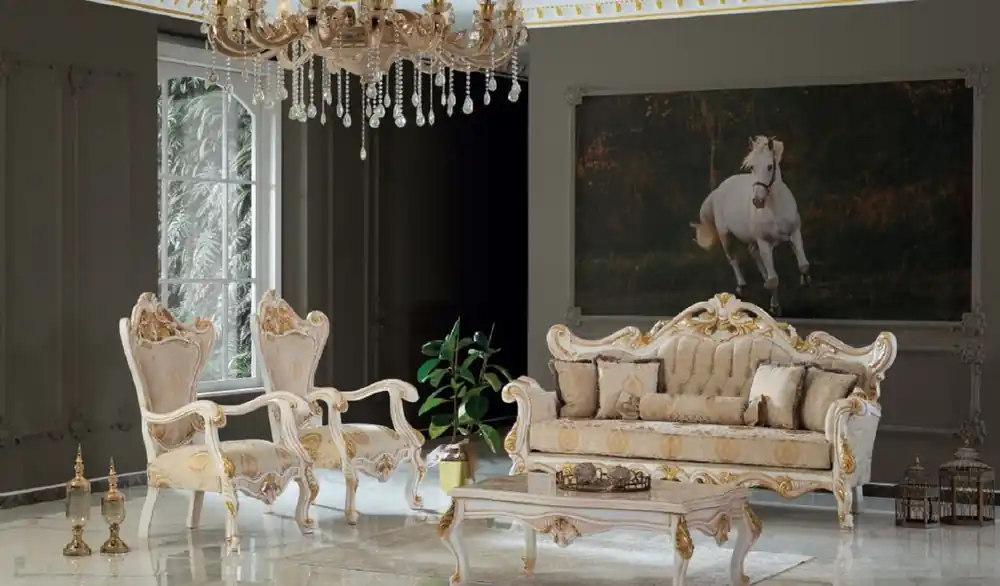 Casa Padrino set da soggiorno barocco di lusso beige / bianco / oro - 2 Divani e 2 Poltrone e 1 Tavolo da Salotto - Mobili da soggiorno fatti a mano in stile barocco - Nobile e Magnifico Top-Preis