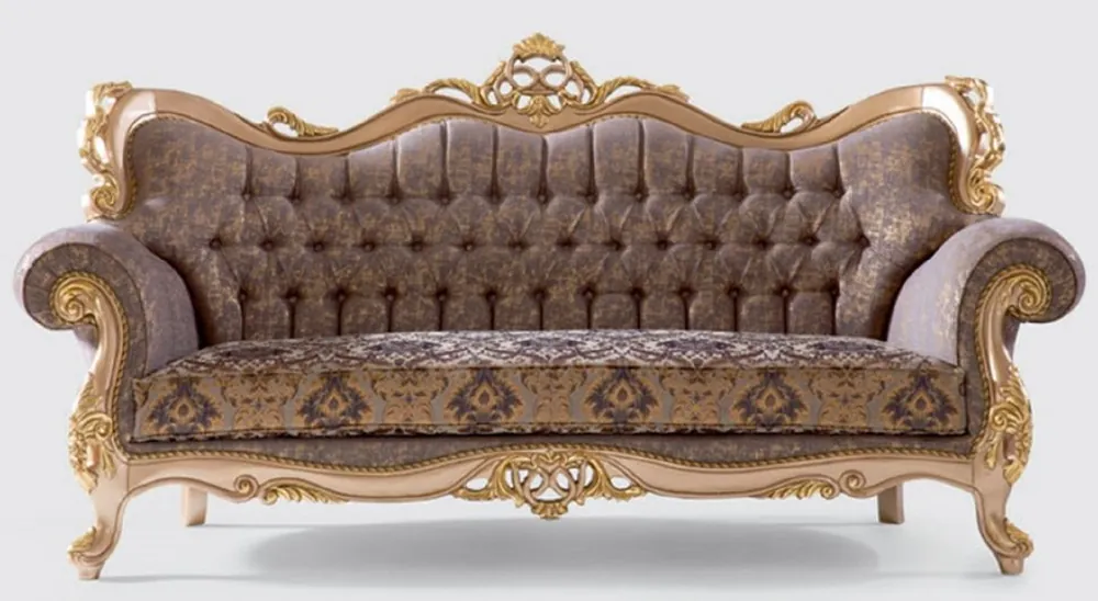 Bestpreis Casa Padrino divano barocco di lusso viola / grigio / oro 240 x 90 x A. 123 cm - Divano da soggiorno fatto a mano con motivo elegante - Mobili da soggiorno barocco - Nobile e Magnifico