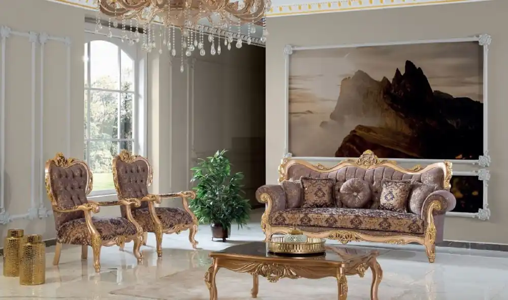 Begrenztes Angebot Casa Padrino set da soggiorno barocco di lusso viola / grigio / oro - 2 Divani e 2 Poltrone e 1 Tavolo da Salotto - Mobili da soggiorno fatti a mano in stile barocco - Nobile e Magnifico