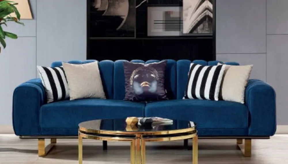 Must-Have Casa Padrino divano di lusso blu / nero / oro 240 x 100 x A. 85 cm - Divano da soggiorno moderno - Mobili da soggiorno di lusso