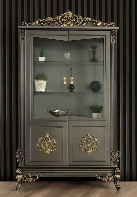 Begrenztes Angebot Casa Padrino vetrina barocco di lusso grigio / oro 130 x 55 x A. 210 cm - Magnifico vetrina gabinetto barocco con 2 ante in vetro - Mobili Barocchi Nobili