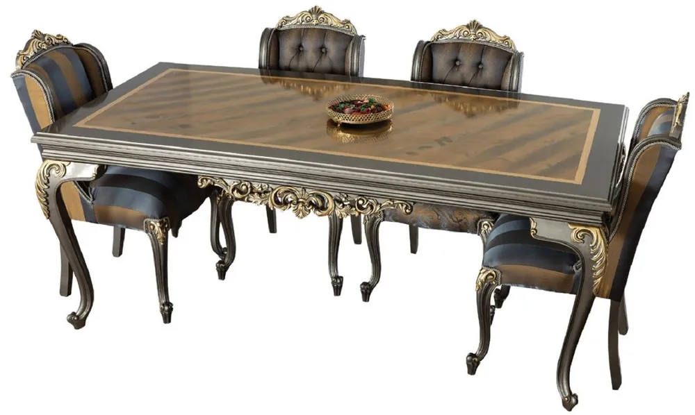 Casa Padrino set da sala da pranzo barocco di lusso blu / grigio / oro - 1 Tavolo da Pranzo e 6 Sedie da Pranzo - Mobili da Sala da Pranzo Barocco Nobili - Nobili e Magnifico Top-Preis