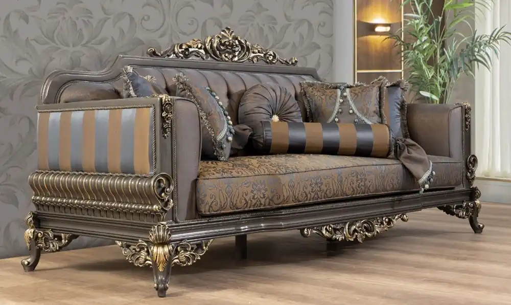 Casa Padrino divano barocco di lusso blu / grigio / oro 235 x 93 x A. 115 cm - Magnifico divano da soggiorno fatto a mano con cuscini decorativi - Mobili da soggiorno in stile barocco Online Kaufen