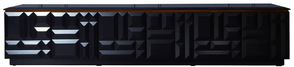 Sale Casa Padrino armadio TV di lusso nero opaco / oro 270 x 45 x A. 45 cm - Credenza in legno massello nobile con 6 ante - Mobili di Lusso - Qualità di Lusso