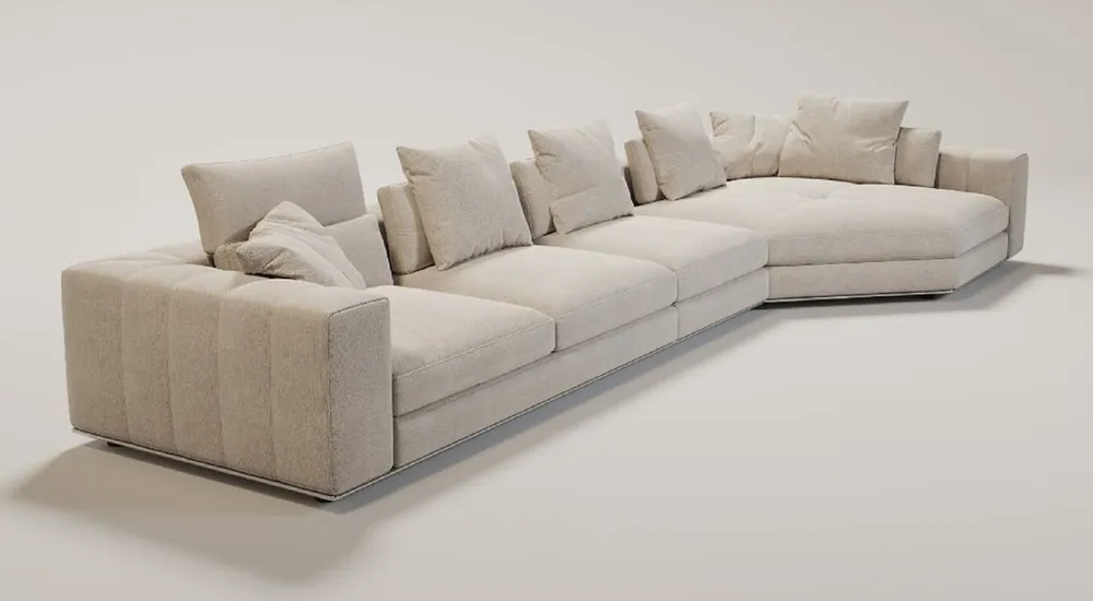 Casa Padrino divano da soggiorno di lusso con cuscini beige / argento 400 x 130 x A. 56 cm - Mobili da soggiorno di lusso Sichere Zahlung