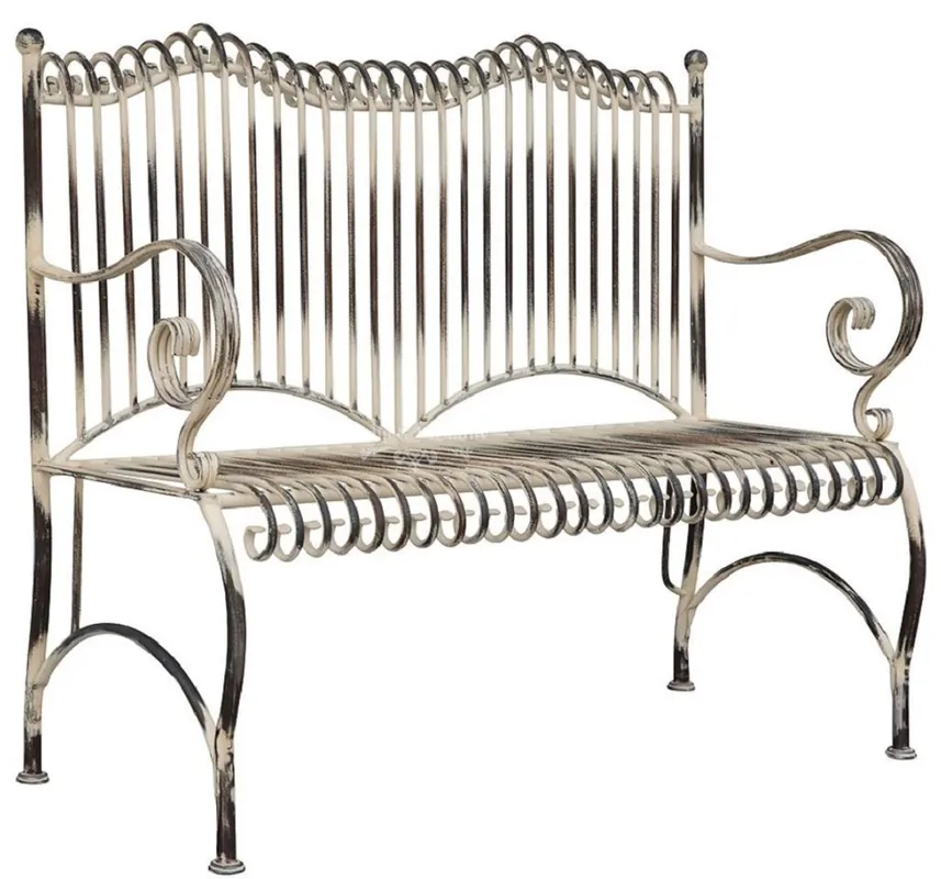 Casa Padrino panca da giardino Art Nouveau beige antico 125 x 55 x A. 115 cm - Panca in ferro battuto fatta a mano - Panca con braccioli - Mobili da Giardino Barocco e Art Nouveau Ausverkauf