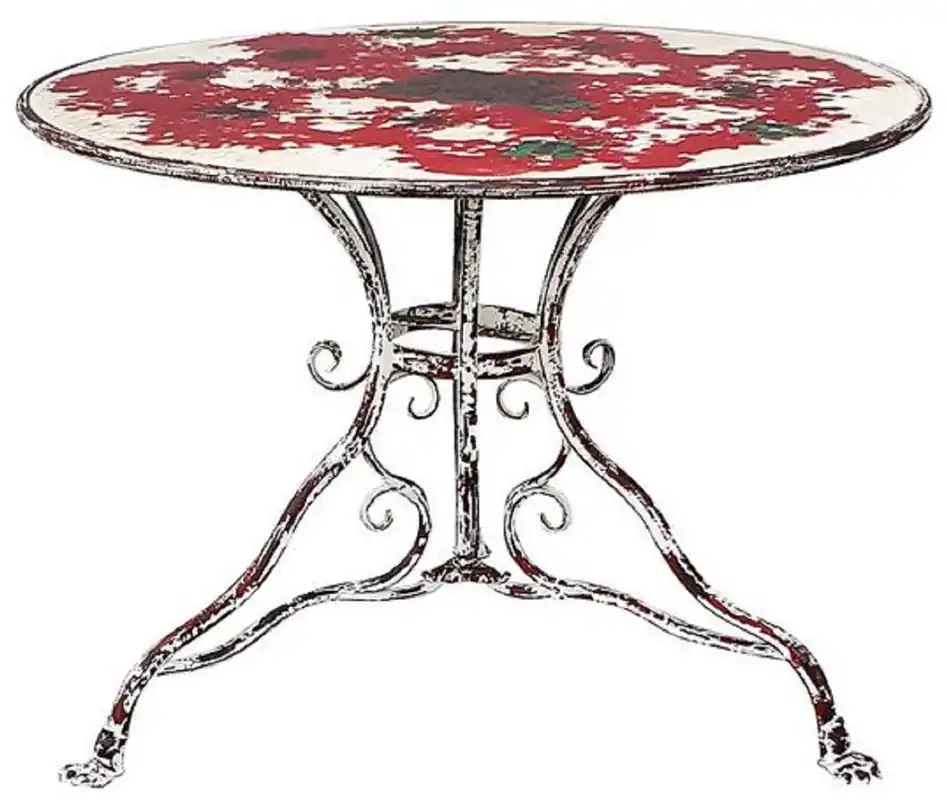 Neu Casa Padrino tavolo da giardino Art Nouveau bianco / rosso antico Ø 100 x A. 70 cm - Tavolo rotondo in ferro battuto - Mobili da Giardino e Patio