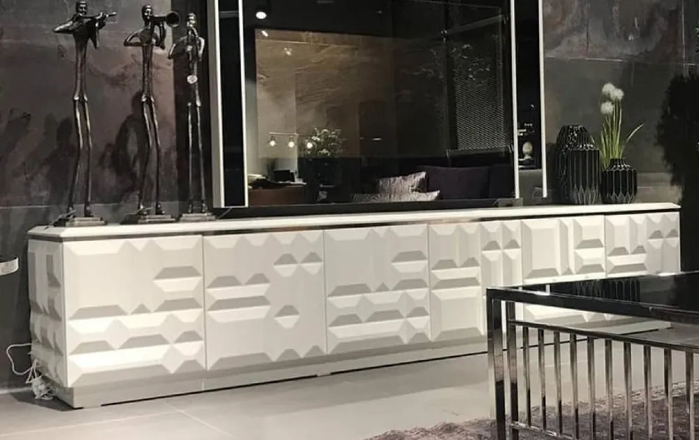 Casa Padrino armadio TV di lusso bianco / argento 270 x 45 x A. 45 cm - Credenza in legno massello nobile con 6 ante - Mobili di Lusso - Qualità di Lusso Heißes Angebot