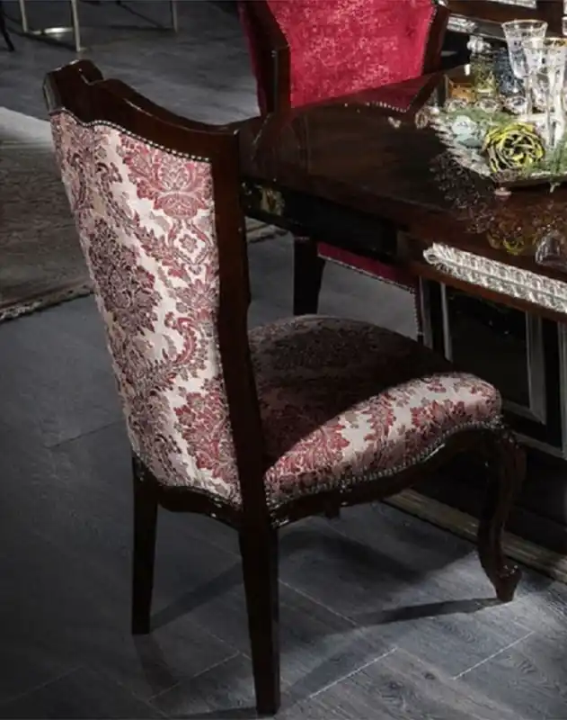 Zertifiziert Casa Padrino set di sedie per sala da pranzo barocco di lusso beige / rosso bordeaux / marrone scuro / argento - 6 Sedie da cucina in stile barocco con motivo elegante - Mobili Barocco