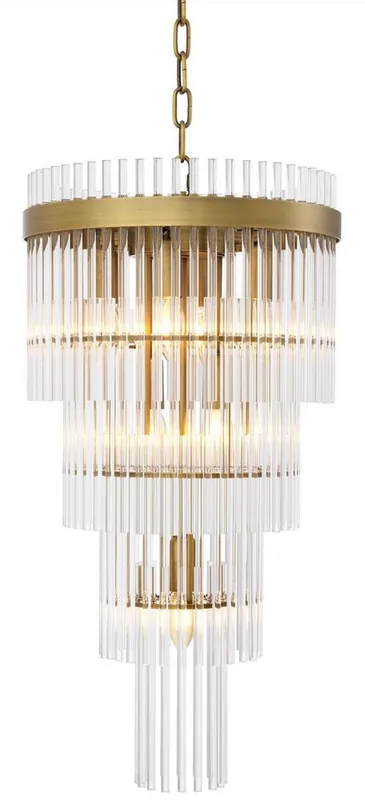 Sichere Zahlung Casa Padrino lampadario di lusso ottone antico Ø 35,5 x A. 68 cm - Lampadario moderno in metallo con tubi in vetro nobile - Collezione di Lusso