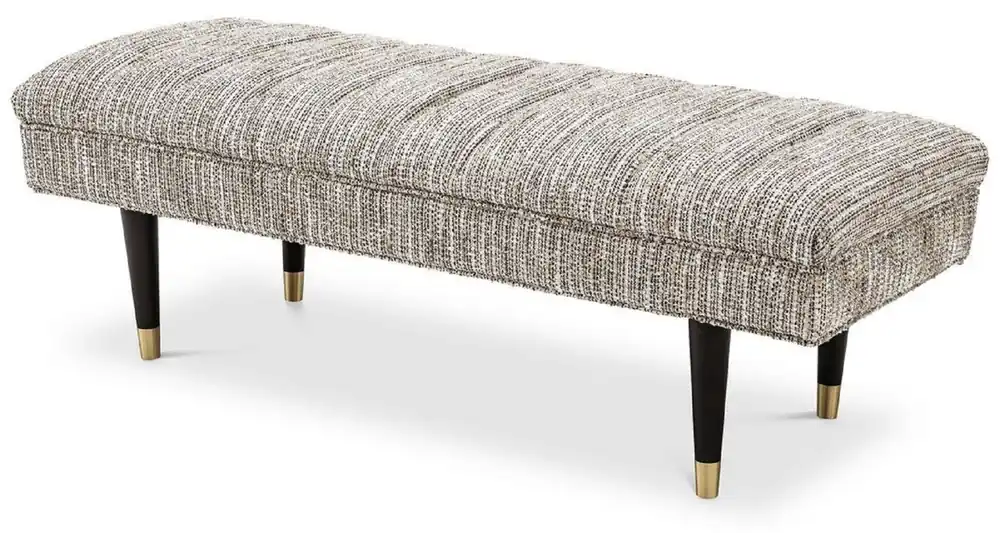 Highlight Casa Padrino panca di lusso beige / nero / ottone 134 x 50 x A. 45 cm - Panca imbottita in legno massello - Mobili Soggiorno - Mobili Hotel - Collezione di Lusso