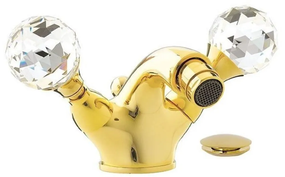 Solange Der Vorrat Reicht Casa Padrino rubinetto per vasca da bagno di lusso con vetro cristallo Swarovski oro A. 7 cm - Miscelatore vasca con piletta - Accessori bagno di lusso - Fatto in Italia