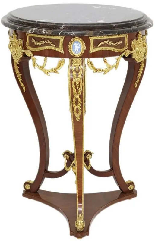 Bestpreis Casa Padrino tavolino barocco marrone / oro / nero Ø 55 x A. 78 cm - Tavolo rotondo in legno massello in stile barocco - Mobili soggiorno barocco