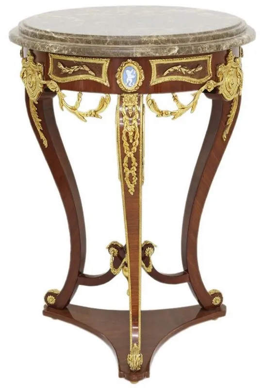 Neuheit Casa Padrino tavolino barocco marrone / oro / grigio Ø 55 x A. 78 cm - Tavolo rotondo in legno massello in stile barocco - Mobili soggiorno barocco