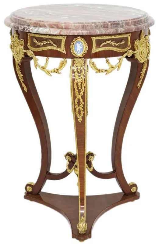 Preisreduziert Casa Padrino tavolino barocco marrone / oro / rosso Ø 55 x A. 78 cm - Tavolo rotondo in legno massello in stile barocco - Mobili soggiorno barocco