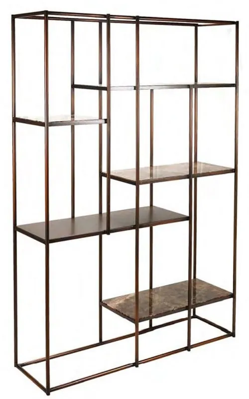 Garantierte Lieferung Casa Padrino cabinet mensola di lusso in metallo bronzo / marrone 140 x 42,3 x A. 200 cm - Armadio in metallo con marmo Emperador - Armadio Soggiorno - Armadio Ufficio - Mobili Soggiorno