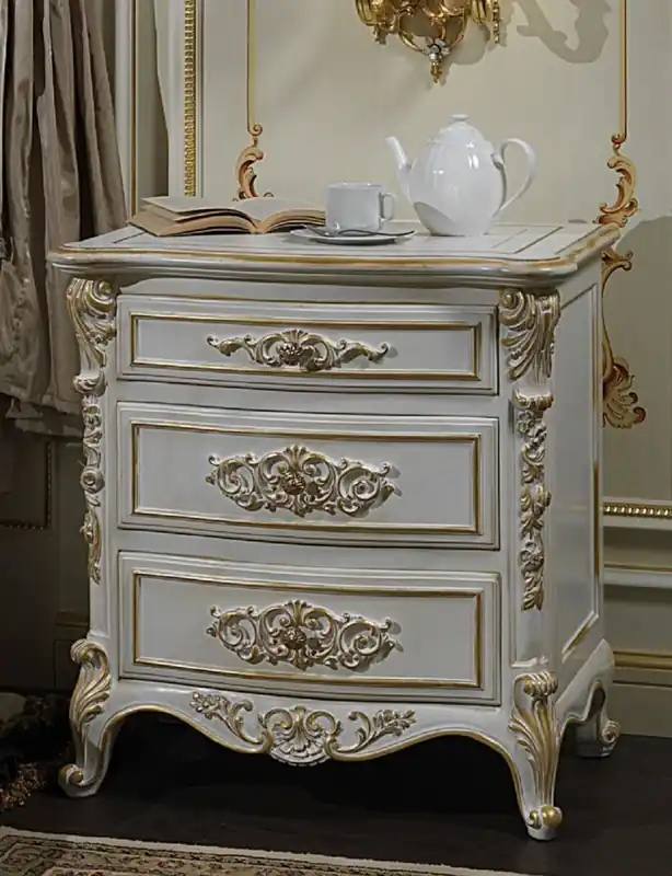 Direkt Vom Hersteller Casa Padrino comodino barocco di lusso bianco / oro 56 x 39 x A. 72 cm - Magnifico mobili camera da letto barocco - Mobili Hotel - Mobili Castello - Qualità di Lusso - Fatto in Italia