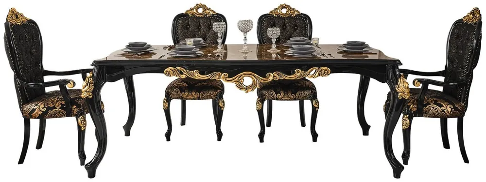 Casa Padrino set da pranzo barocco di lusso marrone / nero / oro - 1 Tavolo da Pranzo con Aspetto Marmo e 6 Sedie da Pranzo - Magnifica mobili per sala da pranzo in stile barocco Heißes Angebot