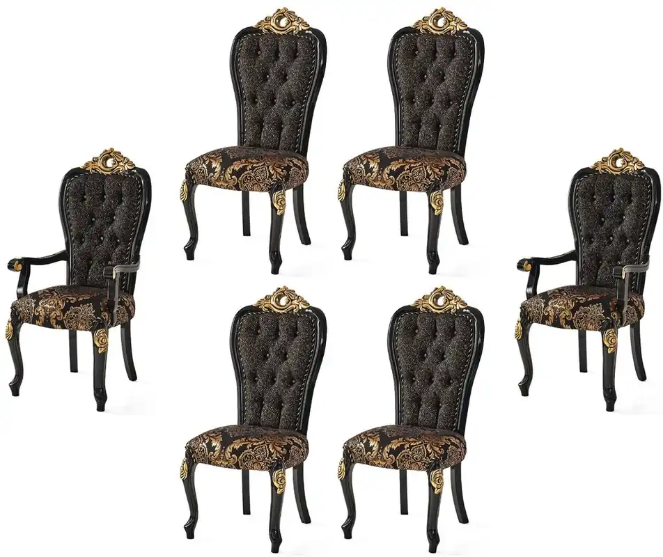 Casa Padrino set di sedie per sala da pranzo barocco di lusso nero / oro - Set di 6 sedie da cucina - Mobili per sala da pranzo barocco - Nobile e Magnifica Preisknaller